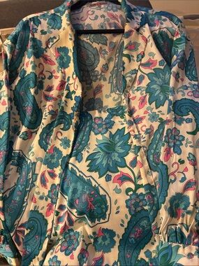 Women’s Floral Paisley Open-Front Jacket - Teal & Ivory